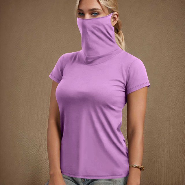 Solid Color Face Mask, Summer Casual Top, Lightweight Fabric, Short Sleeve Design, For Outdoor Activities, Sun Protection, Breathable Material, Fashionable Accessory, Daily Wear, Travel Gear