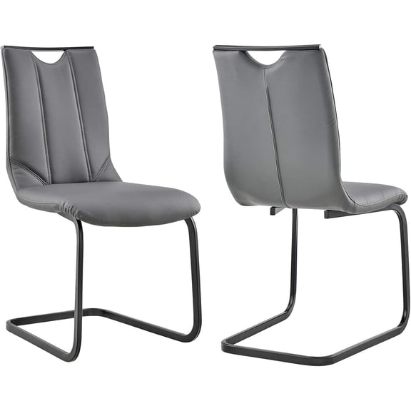 Dining Room Chair Set of 2 - Gray Faux Leather, Black Finish, Modern Accent Chairs