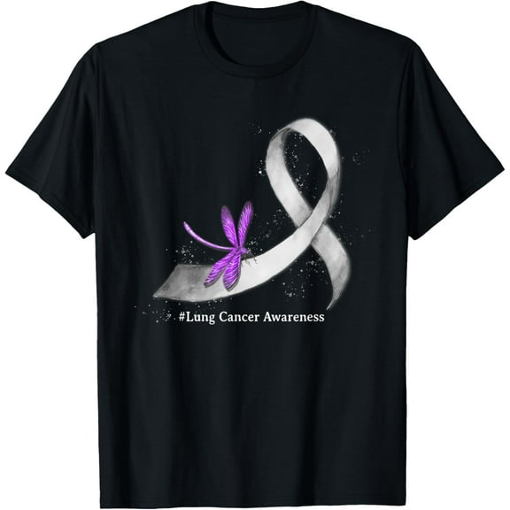 Hippie Dragonfly White Ribbon Lung Cancer Awareness Gifts T-Shirt men and women can wear, black, white, gifts