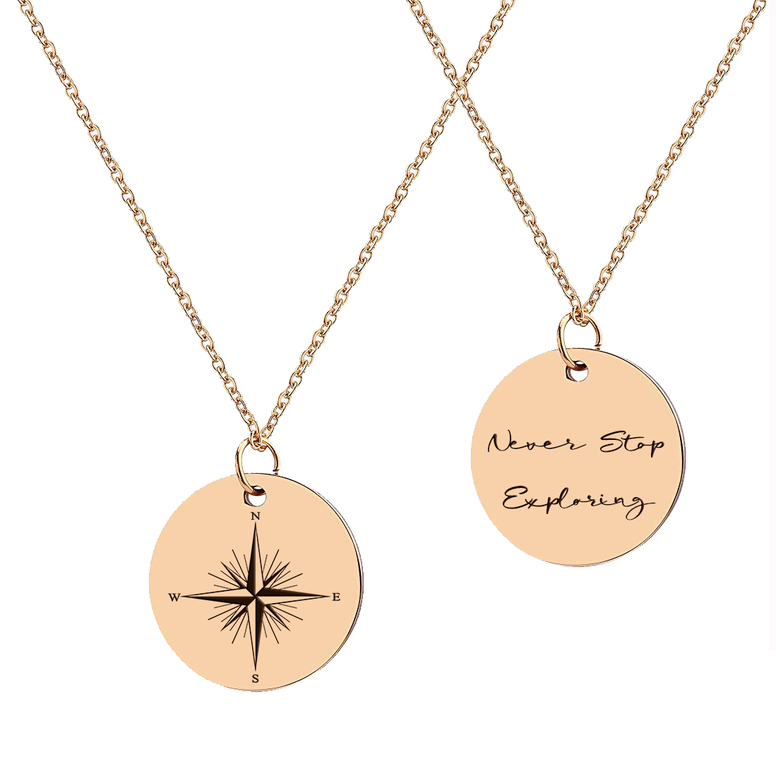 Rose Gold Compass Pendant Necklace 