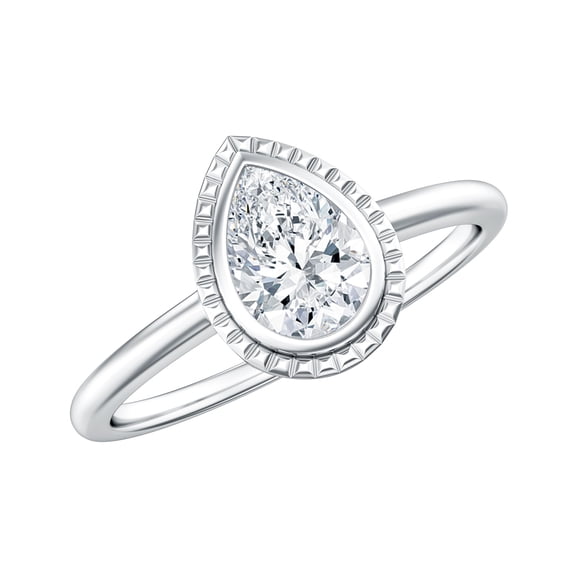 Rosec Jewels Certified Lab Grown Diamond Solitaire Ring 5x7 mm Pear Shaped - EF-VS Quality, 925 Sterling Silver, US 4.00