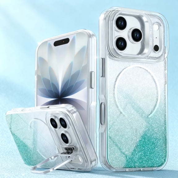 Designed For iPhone Air Phone case,Luxury Gradient Two-color Glitter Back,Compatible with Mag-Safe,With Contractile Lens Ring Kickstand,Ultra Slim Shockproof Anti-fall Phone Case,Green