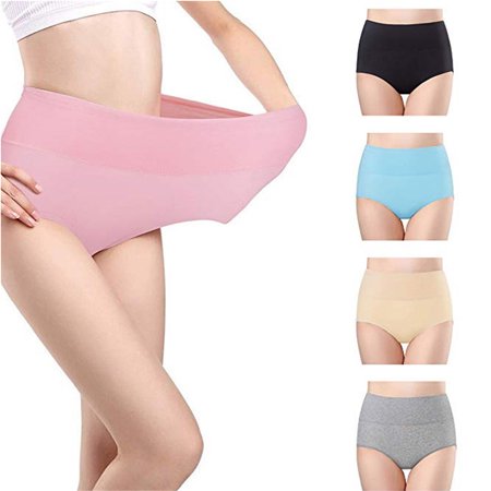 

VOOPET 4Pack Plus Size Women s High Waist Panties Cotton Soft Underwear Stretch Full Briefs