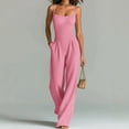 thumbnail image 2 of NMMUED Lounge Jumpsuits for Women Wide Leg Spaghetti Strap Long Romper Casual Summer Dressy High Waist Outfits with Pockets Pink L, 2 of 6