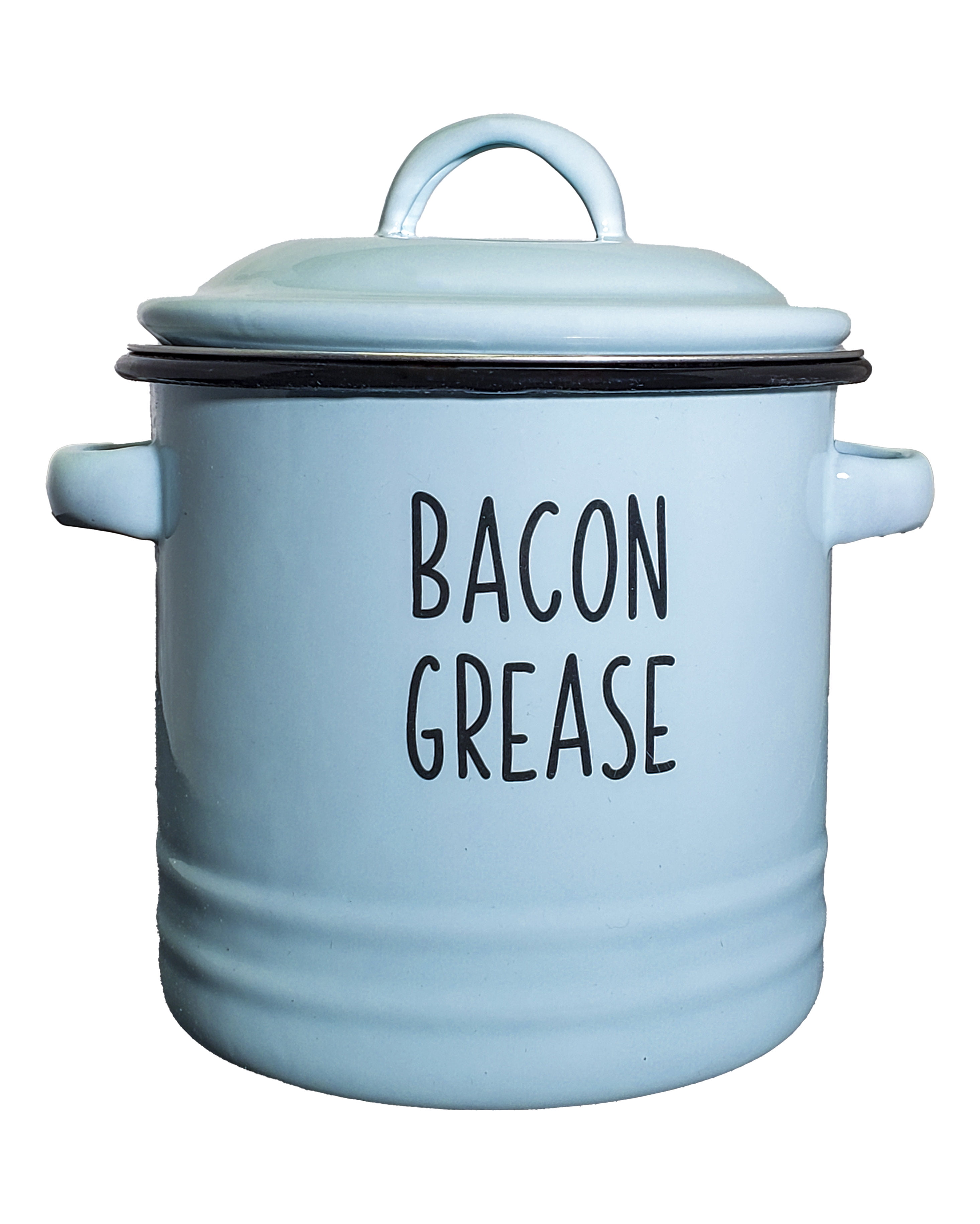 Bacon Grease Container with mesh strainer rustic blue enamelware mid
