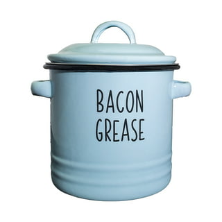 Ayerphalo Bacon Grease Container with Strainer - 46OZ Large Capacity, With  Silicone Wooden Spatula, Enamel Bacon Grease Keeper for Bacon Drippings