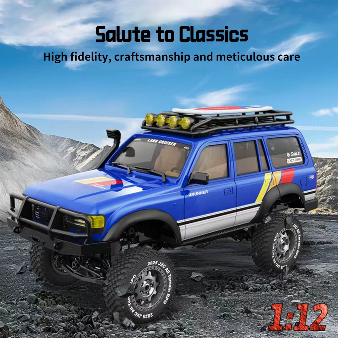 1:12 Scale Land Cruiser RC Car, 2.4GHz Remote Control Climbing Car with Full-Proportional Control System & LED Lights, 4WD Off-Road RC Rock Crawler Model for Adults