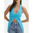 thumbnail image 3 of SUNSIOM Women's Knit Halter Tank Tops Solid Color Ribbed Backless Split Hem Slim Vest Streetwear, 3 of 6