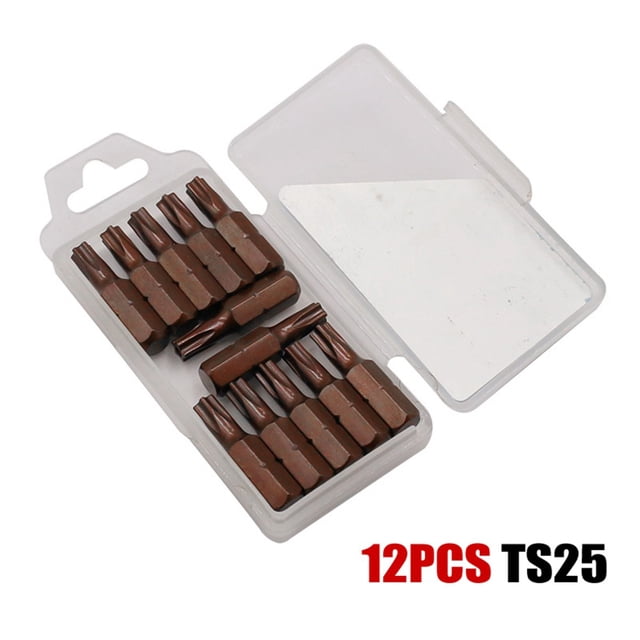 12Pcs Hex Shank Magnetic Five-Point for Torx Screwdriver Bits with Hole 25mm Ts25
