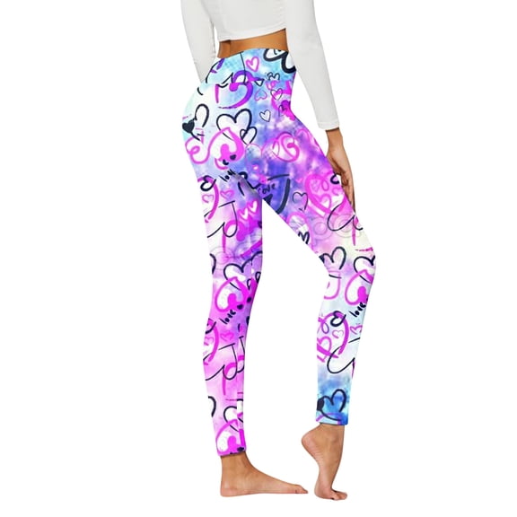 FASHOFT Valentine's Day Leggings for Womens Cute Holidays Love Heart Print Legging Yoga Pants AM L