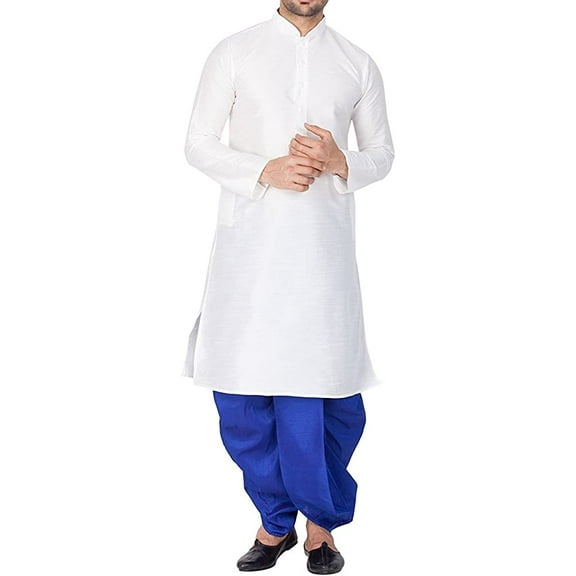 Royal Kurta Dupion Silk Kurta Dhoti For Men (44, White-Blue)