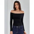 thumbnail image 5 of ANFERRY Women Padded Off Shoudler Tops Long Sleeve Side Ruched Basic Going Out Shirts, 5 of 8