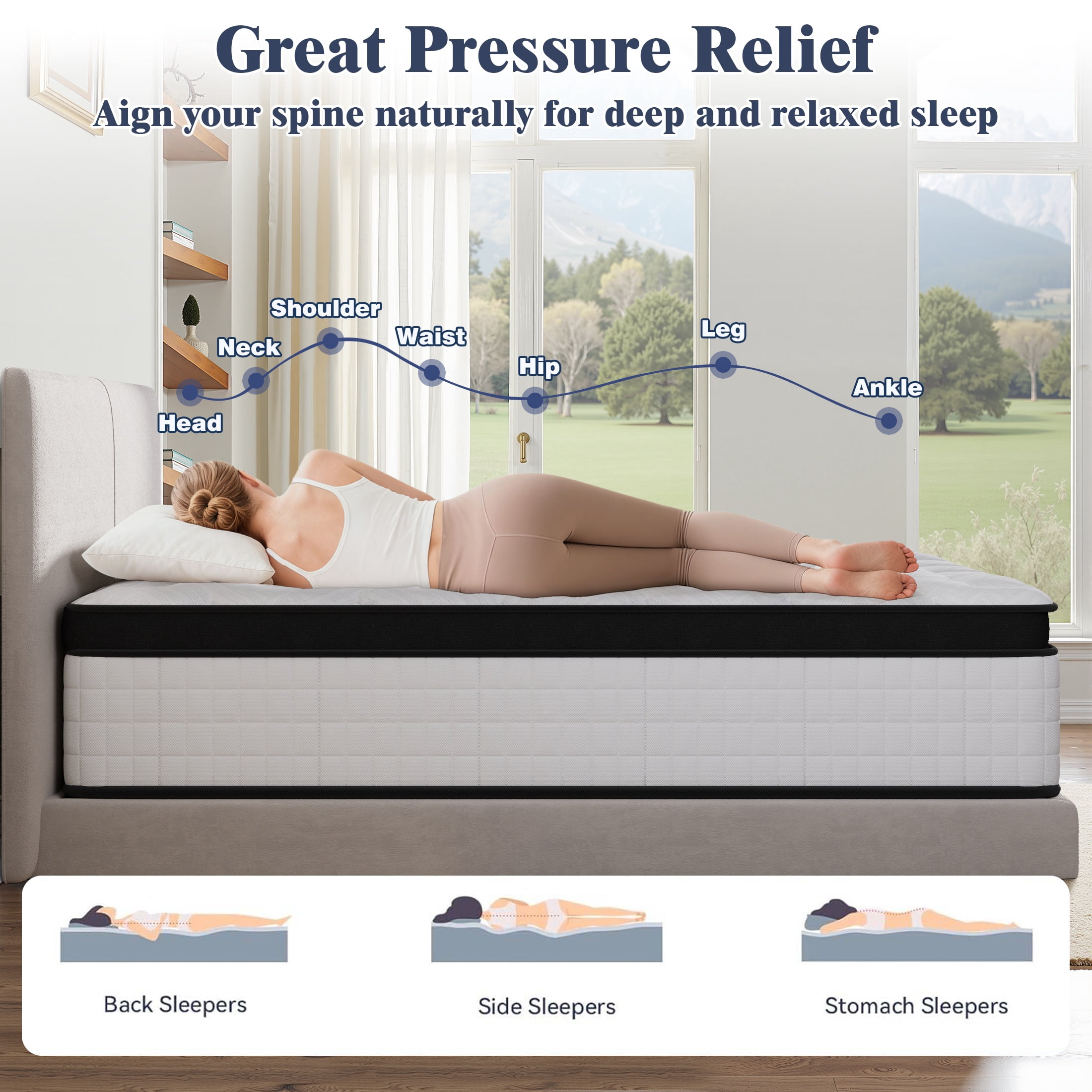 Full Size Mattress, Paproos 10" Memory Foam Hybrid Mattress in a Box, Cool Individual Pocket Spring Full Mattress with Breathable Knitted Cover, Edge Support, Medium Firm, CertiPUR-US, White/Black