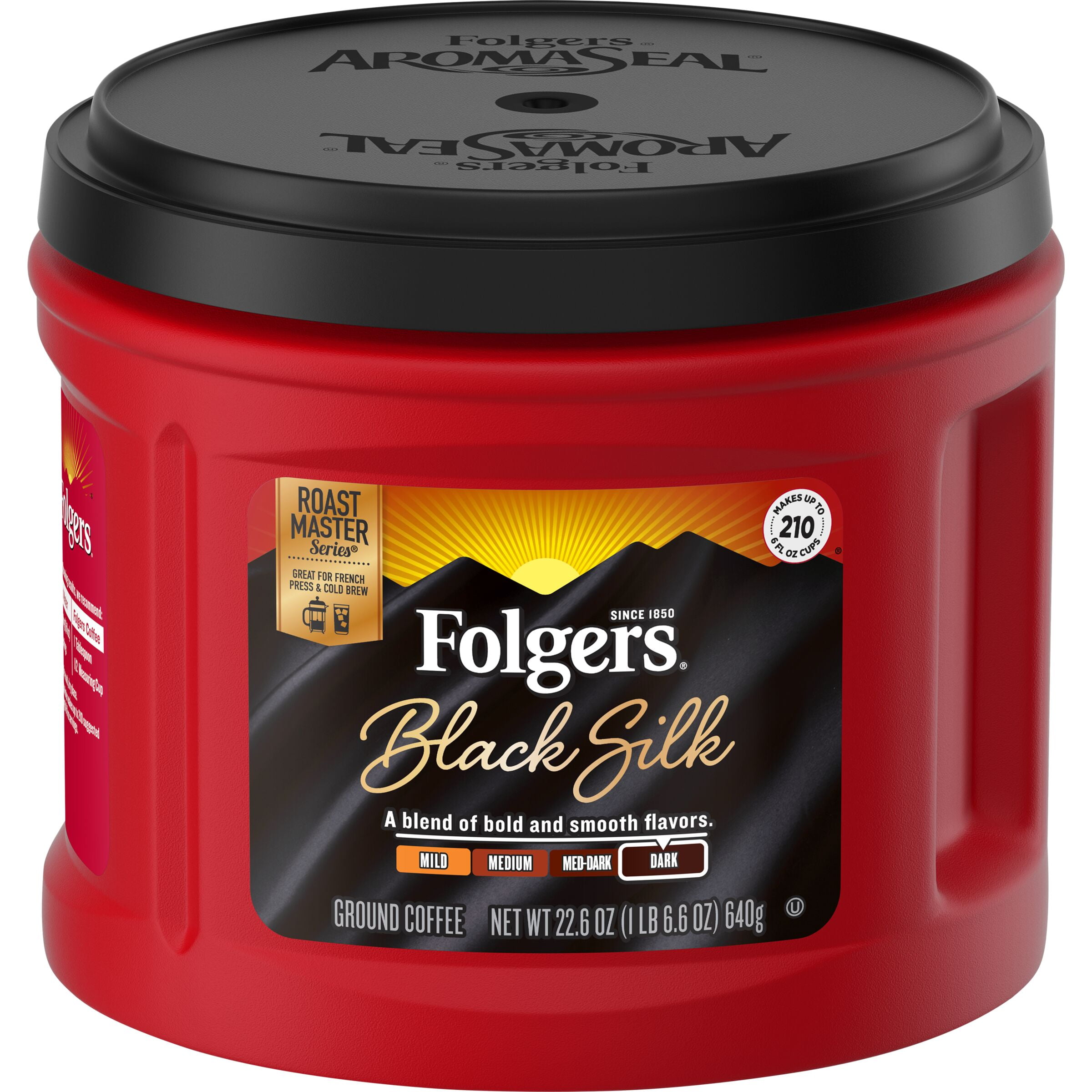 Folgers Black Silk Ground Coffee, Smooth Dark Roast Coffee, 22.6Ounce Canister