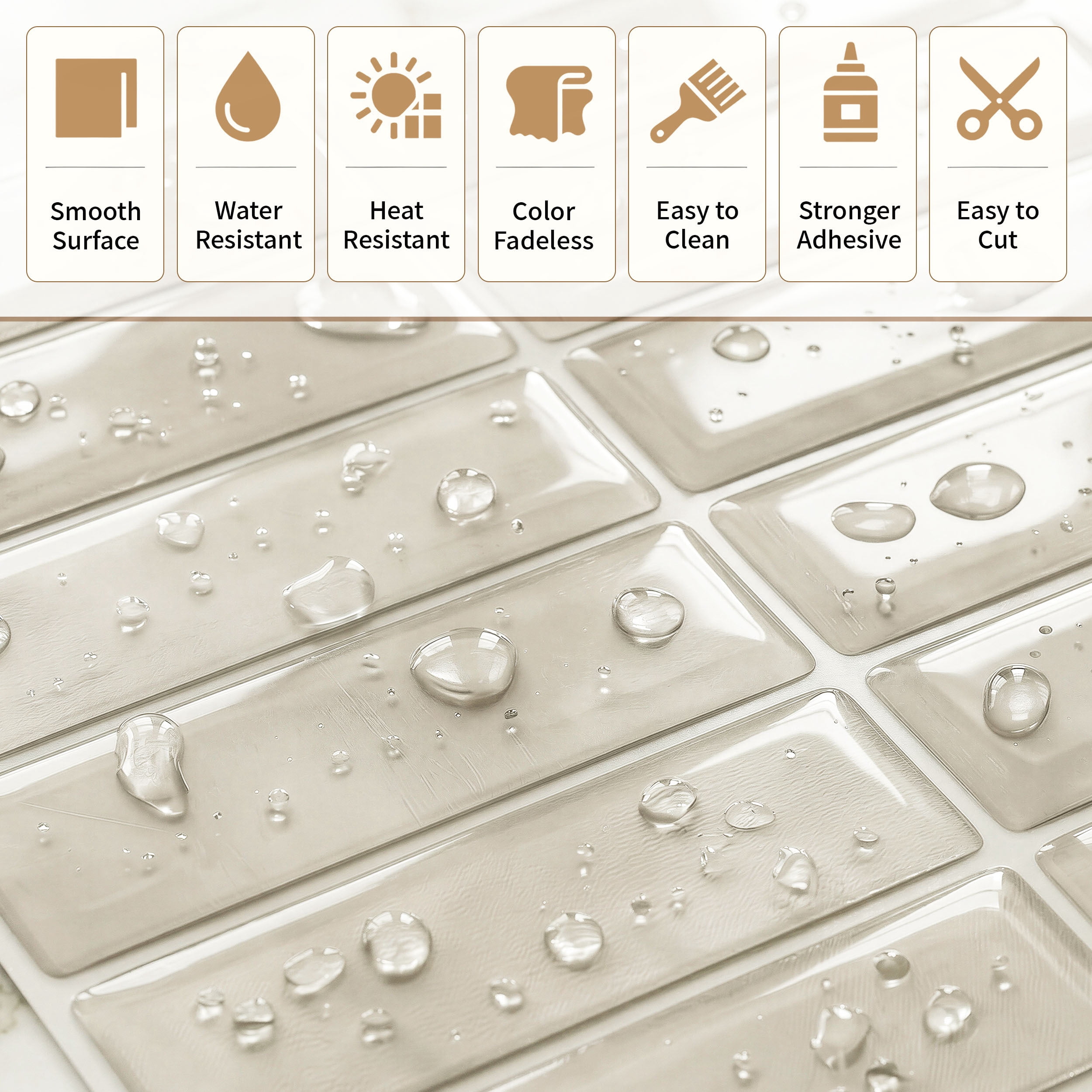 Stick3D 10Pcs 3D Peel and Stick Backsplash 11.4"x9" Self-Adhesive Wall Tile for Kitchen Bathroom, Beige