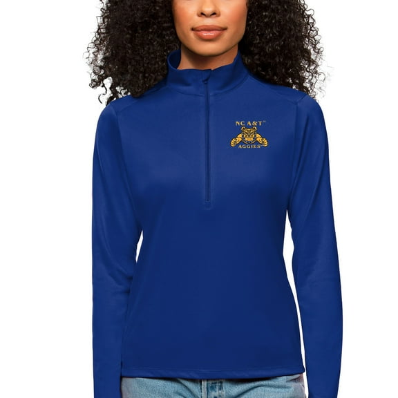 Women's Antigua Royal North Carolina A&T Aggies Tribute Quarter-Zip Pullover Top