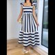 thumbnail image 5 of Vestido Bohemio de Verano 2025 para Mujer, Sin Mangas, con Escote Cuadrado y Espalda A Rayas, Fruncido, con Vuelo y Vuelo. Azul L, 5 of 7