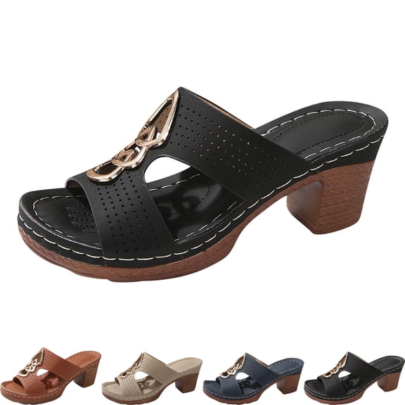 Admvng Women's Sandals Fashion Round Open Toe Slip On Slides for Summer 36-43