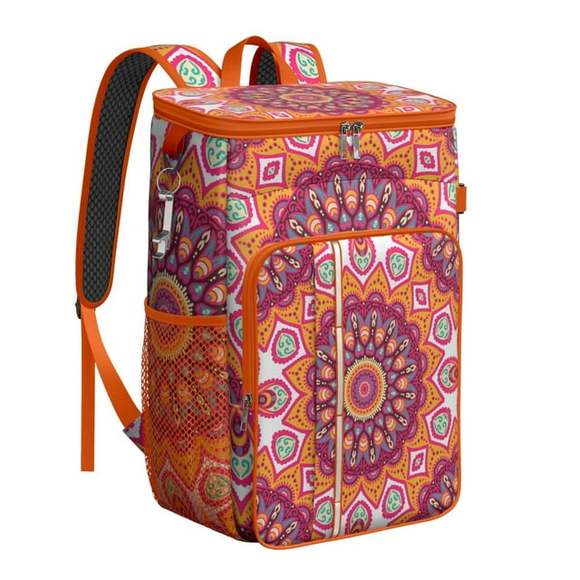 Mandala Boho Tribal Backpack Cooler, Ethnic Abstract Pattern Waterproof Leakproof Cooler Bag, Insulated Picnic Backpack for Travel