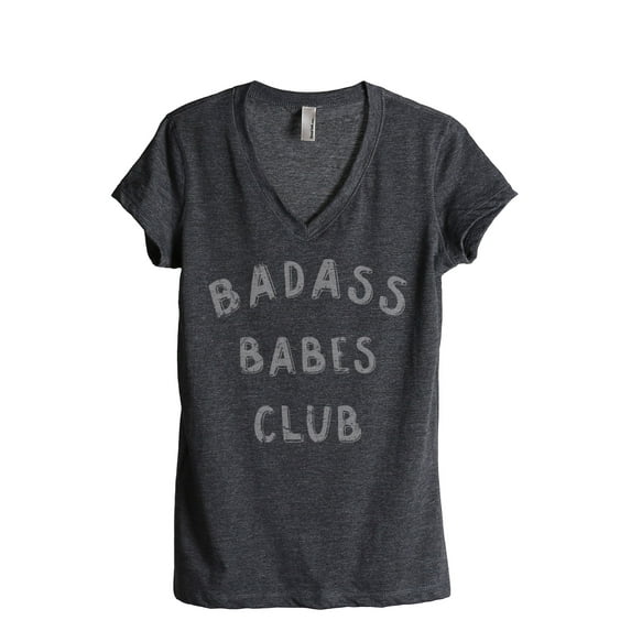 Badass BABES Club Women's Fashion Relaxed V-Neck T-Shirt Tee Charcoal Grey X-Large