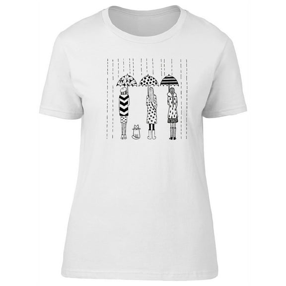 Cute Girls In The Rain & Kitten T-Shirt Women -Image by Shutterstock, Female Large