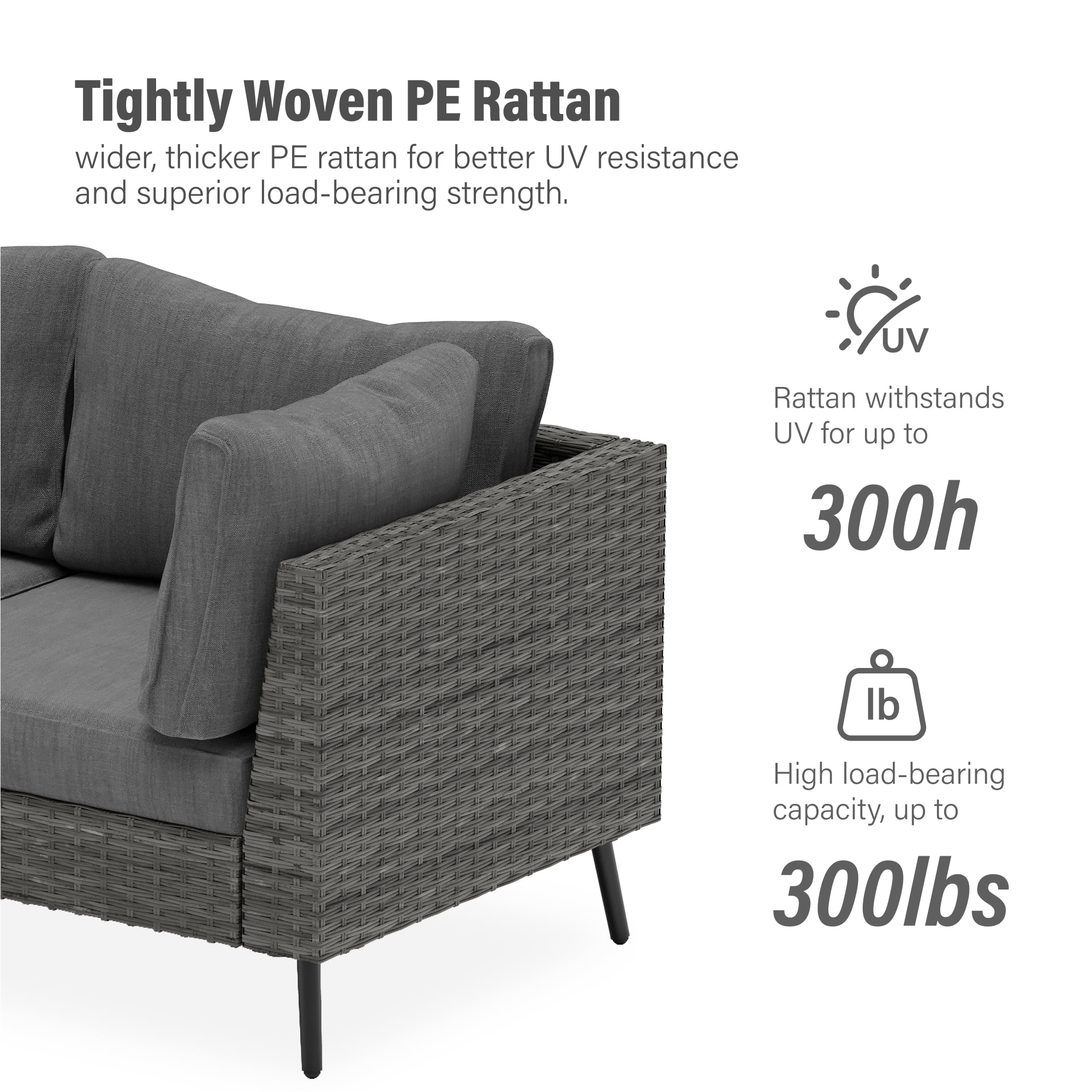 LAUSAINT HOME 8 Pieces Outdoor Furniture Set, Patio Rattan Wicker Sectionals with 6 Chairs and 2 Ottomans, Gray Cushions