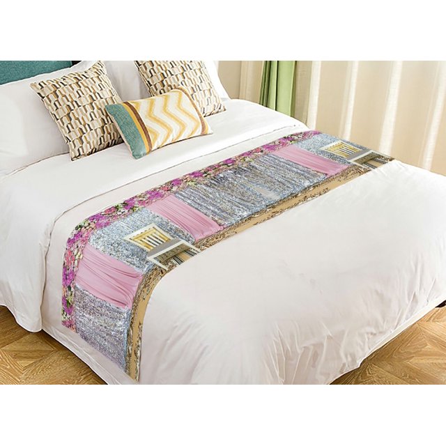 ABPHQTO Flores de boda Corredor de cama Ropa de cama Bufanda Decoración de cama 50x241 cm