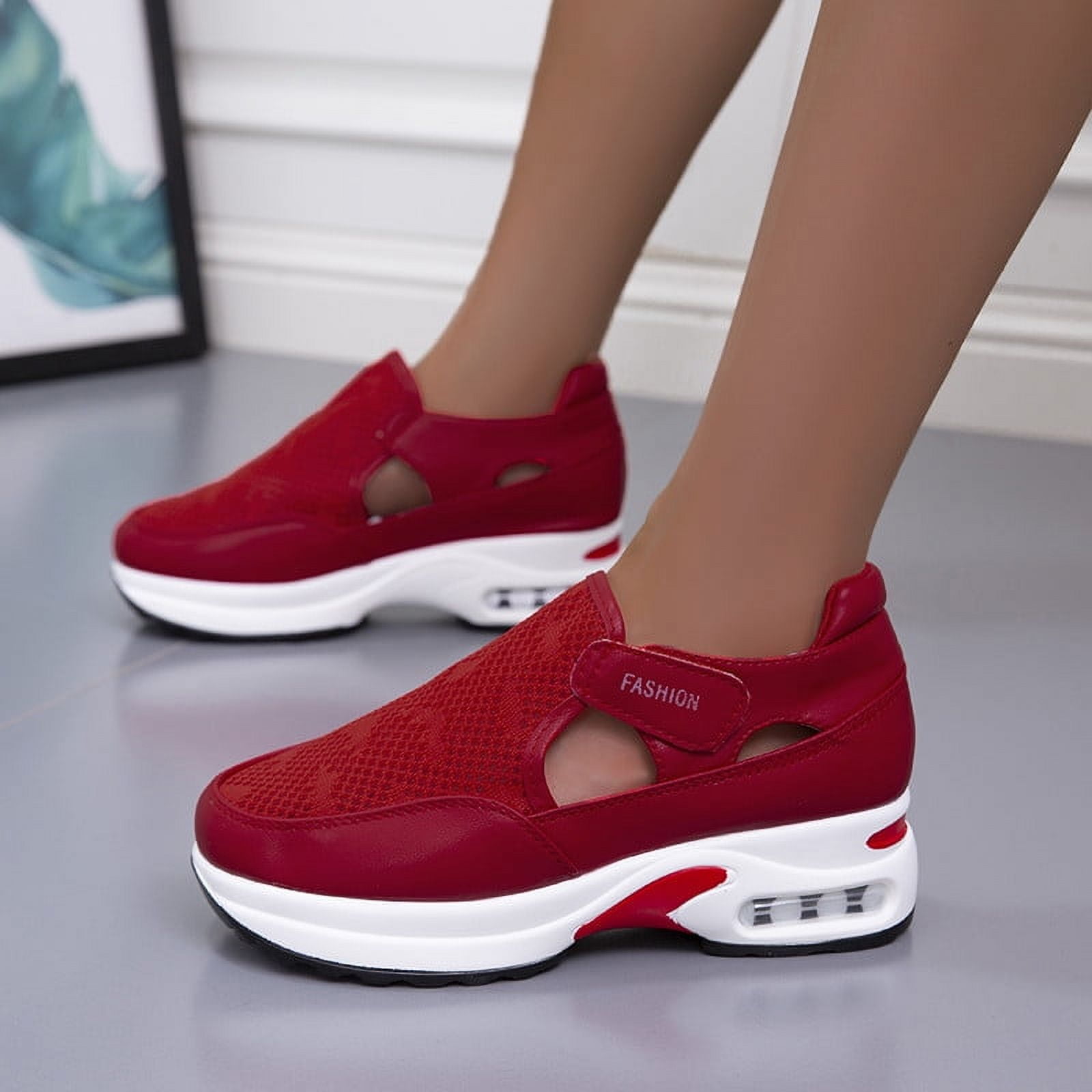 Zunfeo Women's Sneakers- New Fashion and Personality Hollow Casual Sports Style Casual Shoes Red 39