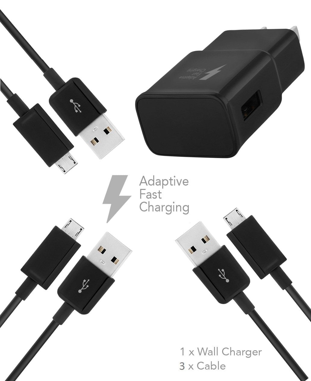 Ixir Samsung Galaxy S4 Charger Micro USB  Cable Kit by Ixir - (Wall  Charger + 3 Cables) True Digital Adaptive Fast Charging uses dual voltages  for up to 50% faster charging! 