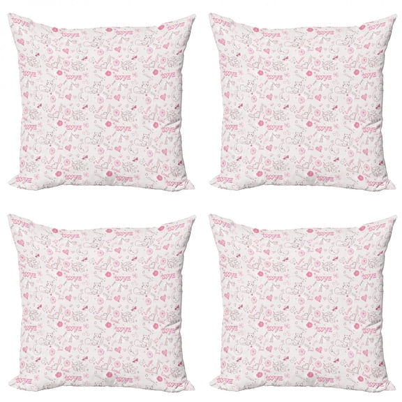 Ambesonne Love Throw Pillow Cover 4 Pack, Kissing Birds Eros Cats, 18", Pale Coral Pink Brown