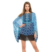 Profile by Gottex Collage Chiffon Kimono Dress E853-3058-086 S / Blue