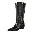 thumbnail image 5 of Cowboy Boots for Women Vintage Studded Western Embroidery Pointed Toe Stacked Heel Zipper Mid Calf Cowgirl Booties, 5 of 5