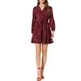 thumbnail image 2 of INSPIRE CHIC Women's V Neck Floral Print Elastic Waist Button Down A-Line Mini Midi Dress L Burgundy, 2 of 7