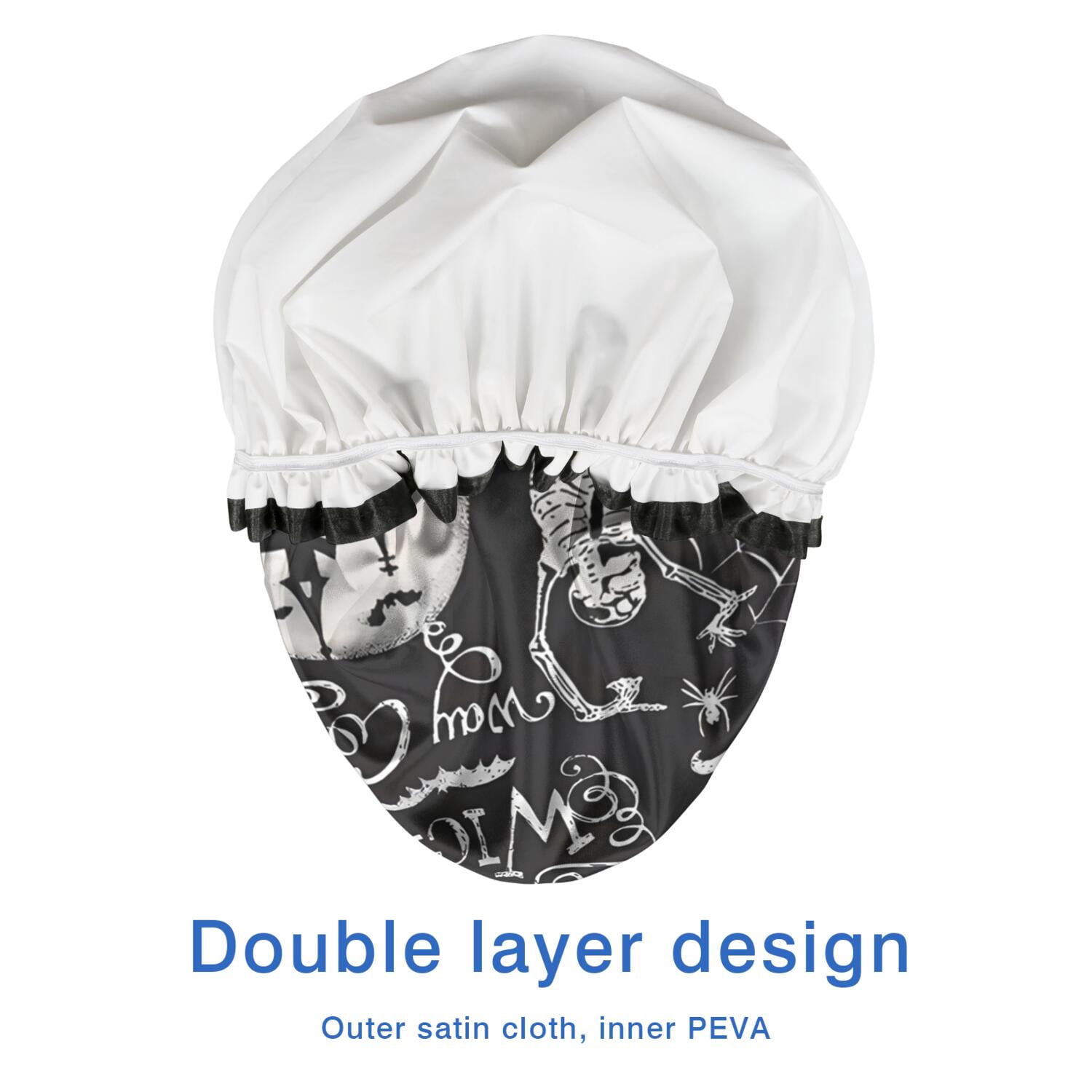 Shower Caps,Black Halloween Letter Bat Pattern Waterproof Shower Cap for Women 4 Pieces,Double Reusable Hair Cover for Shower PEVA Elastic Stretch Hem