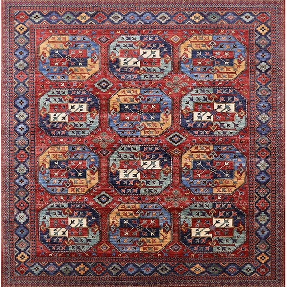 Ahgly Company Machine Washable Indoor Square Industrial Modern Rosy Pink Area Rugs, 7' Square