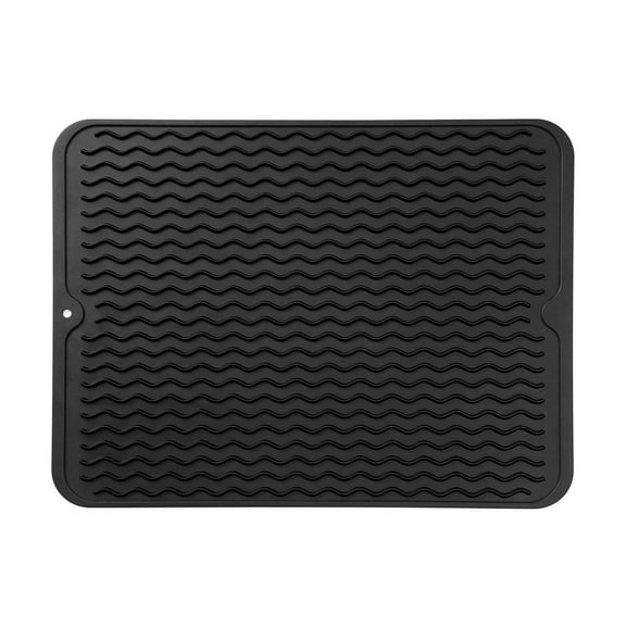 Silicone Dish Drying Mat for Multiple Usage,Easy clean,Eco-friendly,Heat-resistant Silicone Mat for Kitchen Counter or Sink,Refrigerator or drawer liner Black L 16 inches x 12 inches