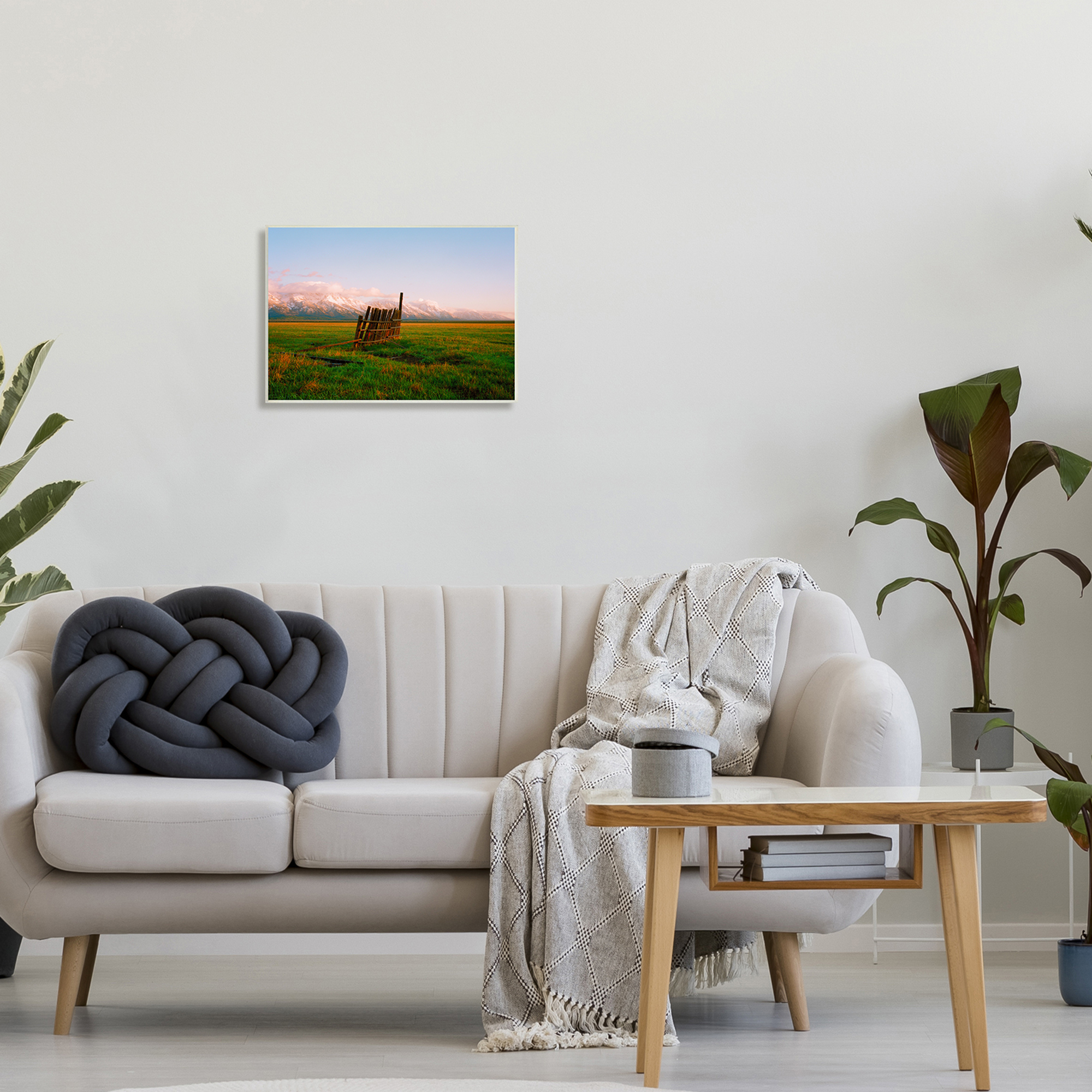 Stupell Industries Ranch Fence Grasslands Mountain Range Clear Sky Sunrise,19 x 13, Design by Sol Rapson