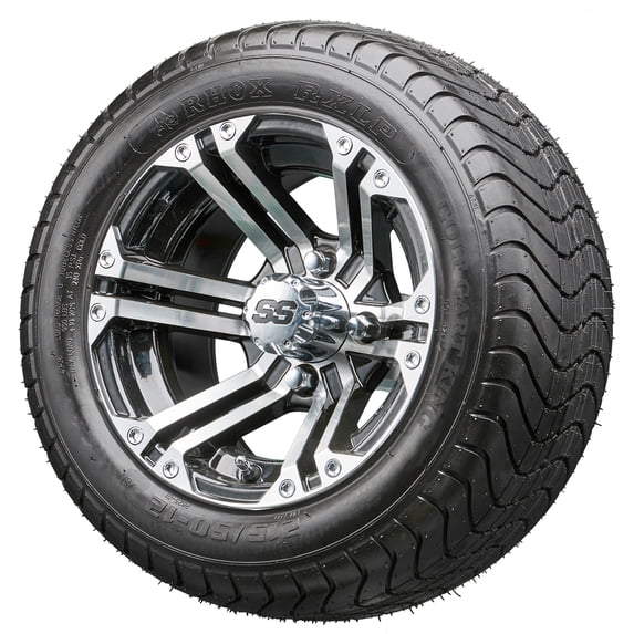 Golf Cart Wheels and Tires - 12" RHOX RX330 Machined w/ Low Pro Tires - Set of 4