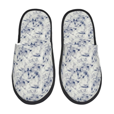Balery Indigo Tie Dye Slient Indoor Furry Fleece Comfort House Shoes Soft Non-Slip Home Shoes Cotton slippers House Slippers-- Large