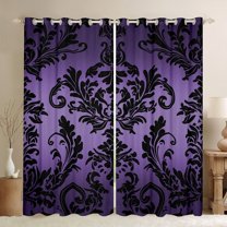 Manfei Vintage Damask Female Blackout Curtains Set of 2 (52x84 Each), Mystic Purple Boho Floral Window Curtains, Southwestern Curtains and Drapes, Curtains and Drapes Decor