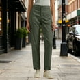 thumbnail image 2 of Inleife Women Solid Straight Leg Cargo Pants Zipper Button Closure Multi Pocket Outdoor Casual Utility Long Trousers, 2 of 6