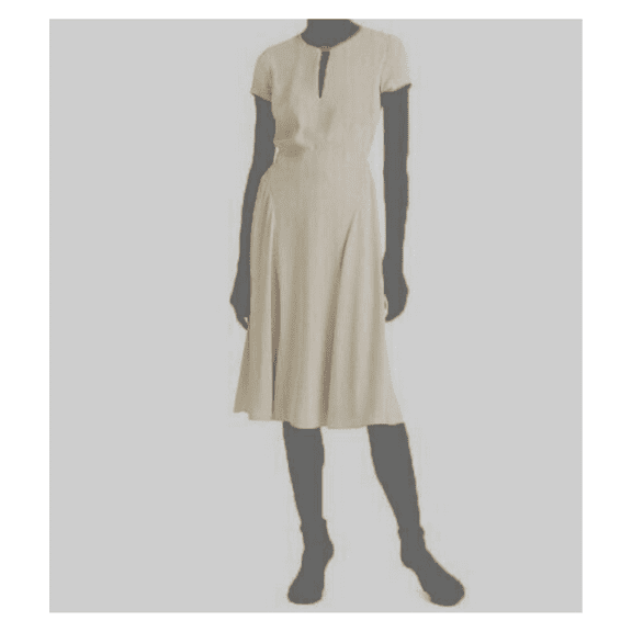 $145 Lauren Ralph Lauren Women's, Split Neck Fit and Flare Dress, Beige, 2