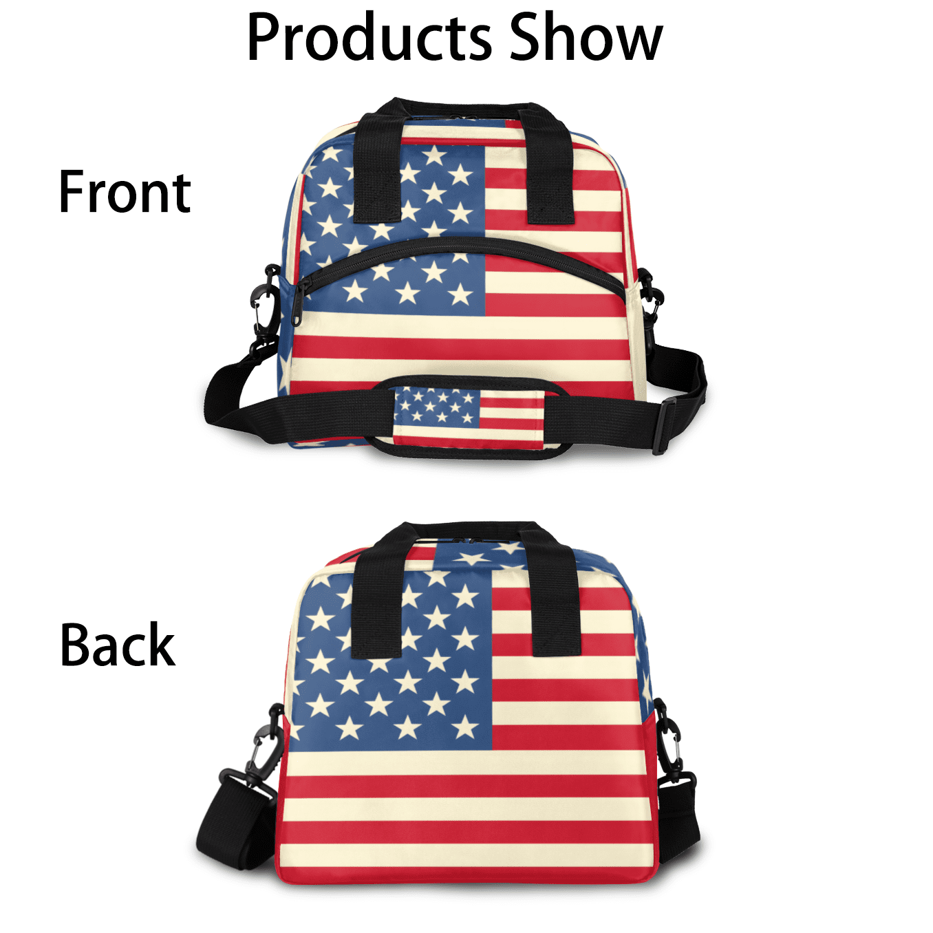 Herdesigns American USA Flag Insulated Lunch Bag for Women Men Adults Large Reusable Lunch Box 4th of July Leakproof Cooler Tote Bags with Adjustable Shoulder Strap