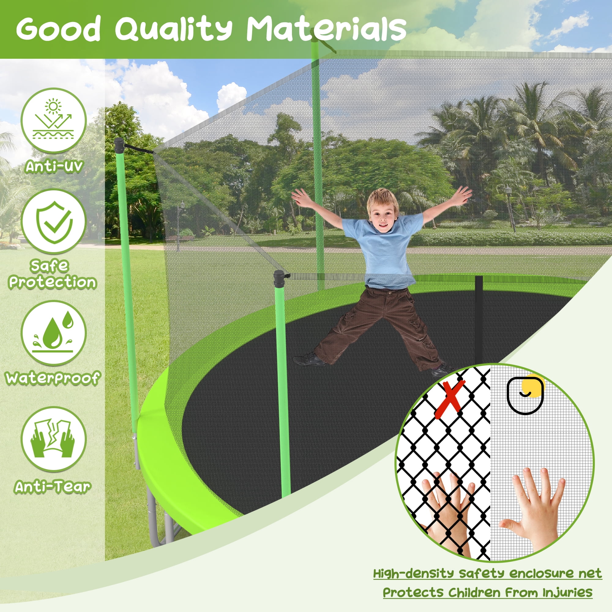 EUROCO 14FT Trampoline for Adults and Kids, Outdoor Bouncer with Ladder and Enclosure Net, 1200LBS Weight Capacity Round Jump Pad for Backyard