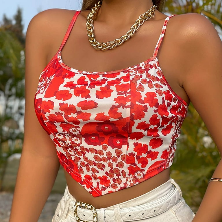 Olyven Discount Wrap Bra Tube Tops for Women Small Waistcoat With Wrapped  Chest Slim Fit Waist And Shoulder Vest Crop Tops Halter Sleeveless Floral  Print Female Leisure Red 2 