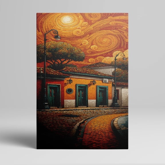 1pc Van - Gogh - inspired Sunlit Street Canvas Wall Art with Swirling Sky, framed Decor room hanging Wall Picture Decor for Home Gifts, living room, bathroom, bedroom, kitchen wall art decor canvas