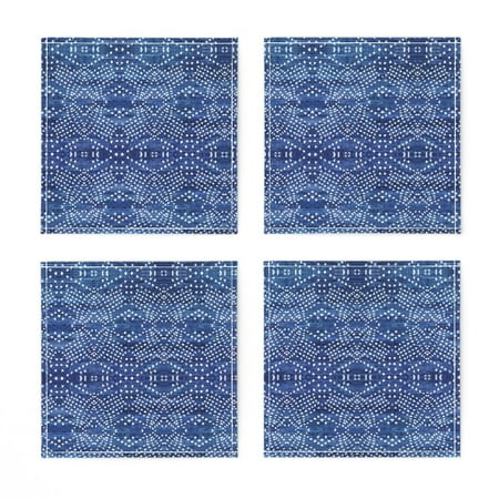 

Linen Cotton Canvas Cocktail Napkins (Set of 4) - Light Boho Indigo Faded Geo Mudcloth Shibori Geometric Tie Dye Print Cloth Cocktail Napkins by Spoonflower