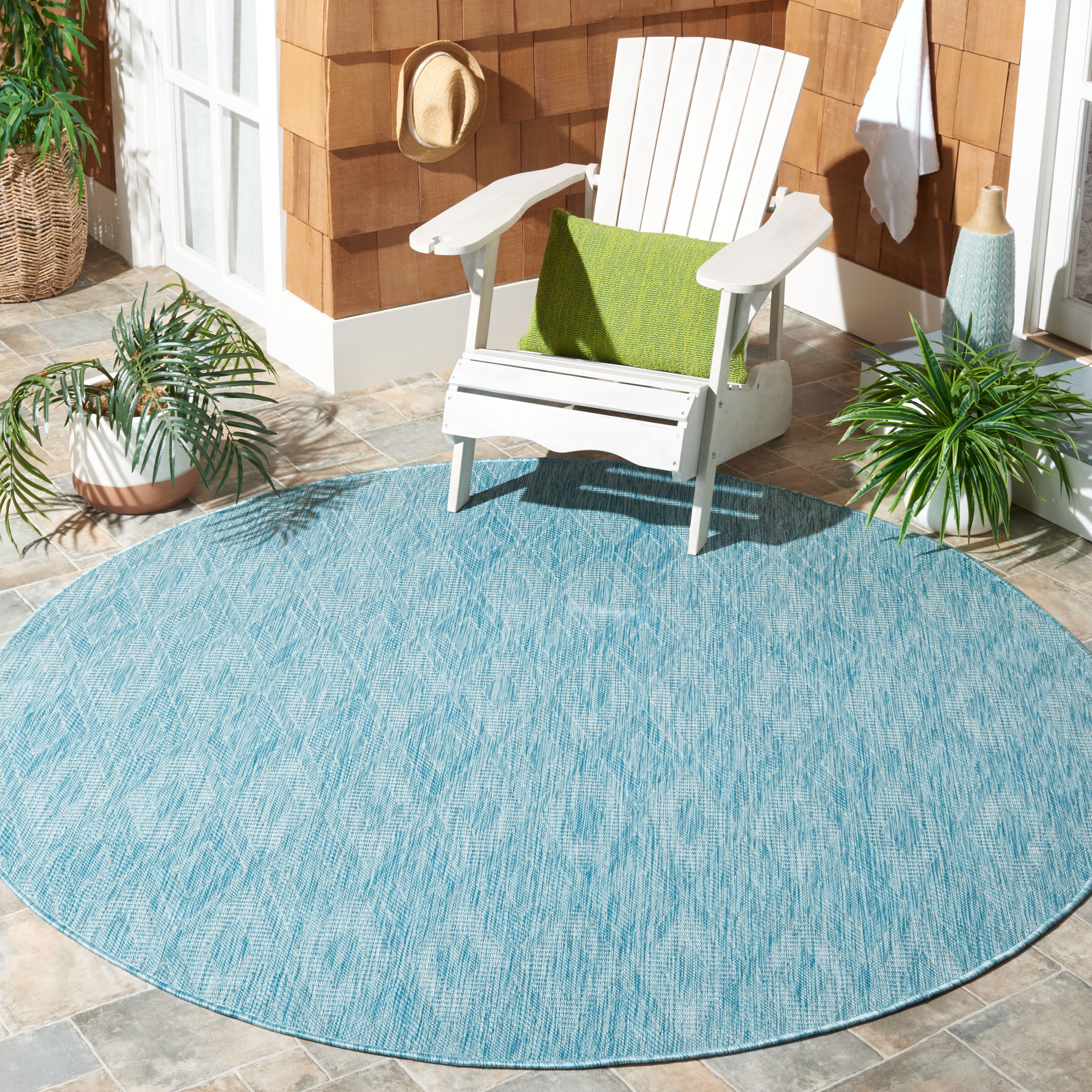 Safavieh Courtyard Teodor Geometric Indoor/Outdoor Area Rug, Aqua, 6'7" x 6'7" Round