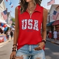 thumbnail image 2 of CAIXIA 4Th Of July Shirts Women Summer Sleeveless Tank Tops Zipper V Neck Ribbed Dressy Casual Blouses America 250 Flag Loose Business Polo Shirts, 2 of 5