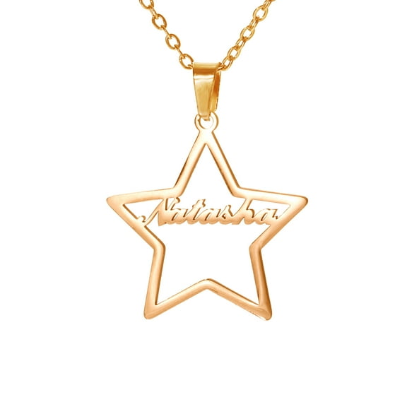Vakki Custom Name Necklace 18K Gold Plated Personalized Hollow Star Stainless Steel Custom Nameplate Necklace Jewelry Gifts